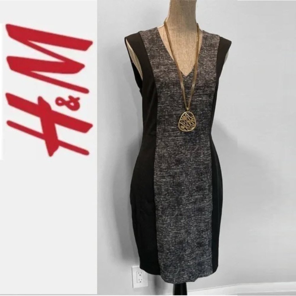 NWOT H&M Black Sleeveless Sheath V Neck Stretch Dress.